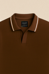 Cotton Waffle Knit Tipping Polo - British Tan